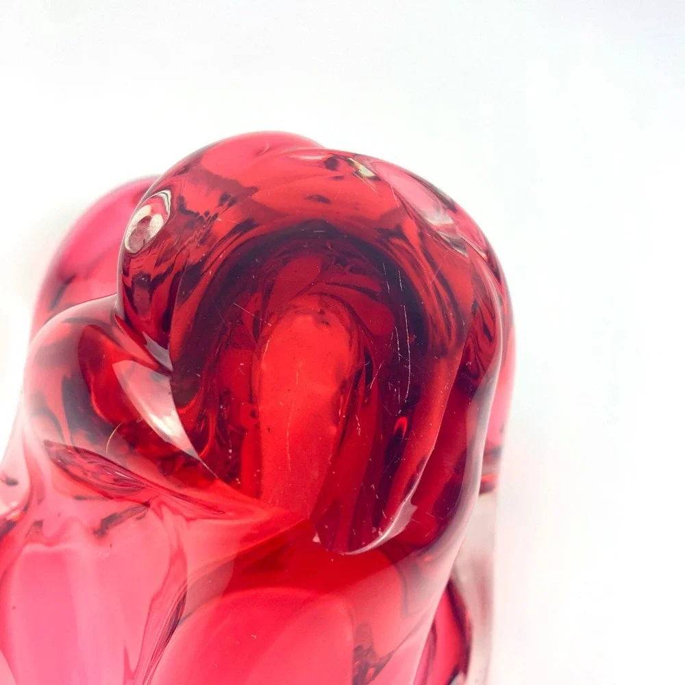 MCM Hand Blown Glass Ashtray Bowl Pair of 2 Harrachov/Czech Cranberry Pink 1950s - Picture 11 of 12